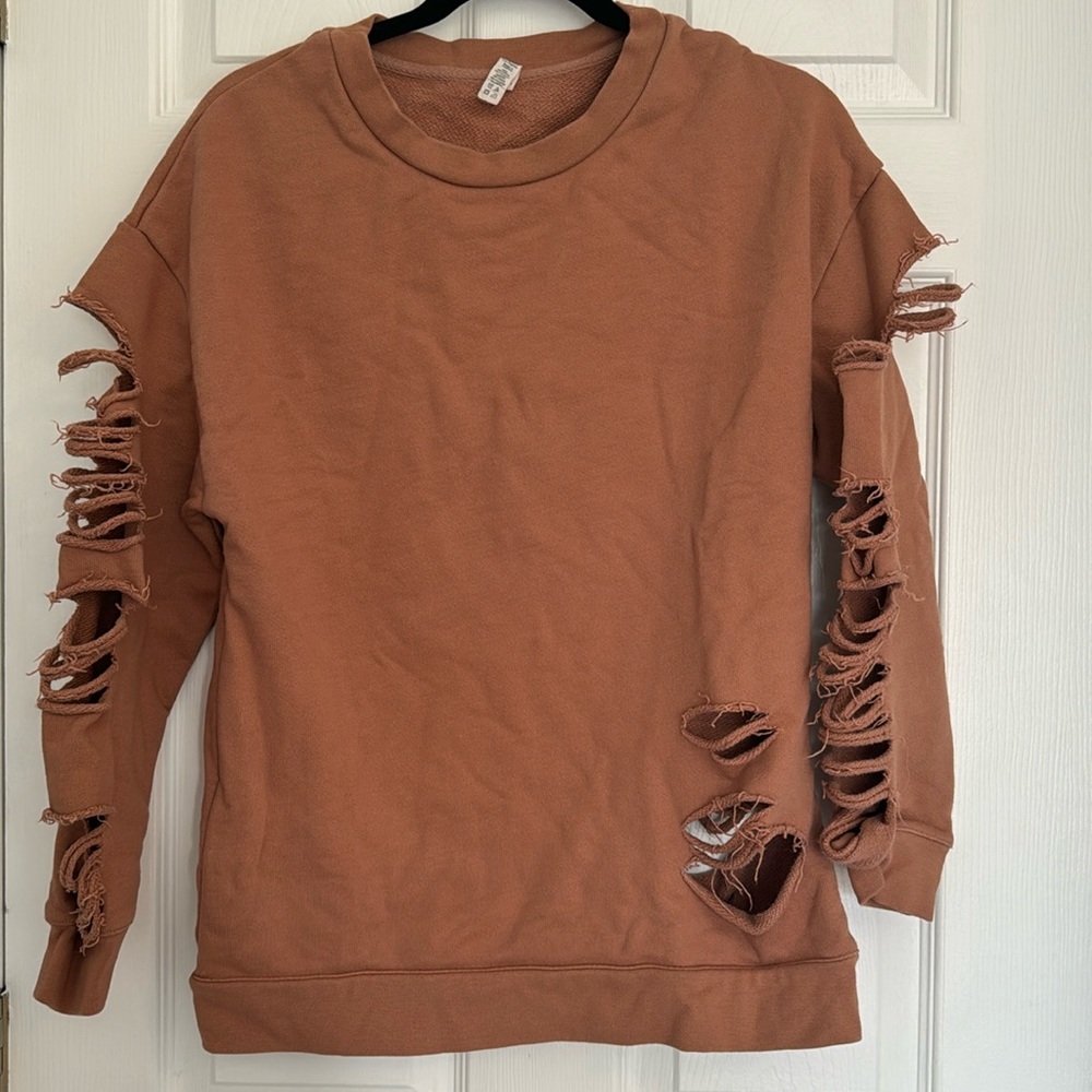 ALO Yoga Brown Distressed Sweatshirt